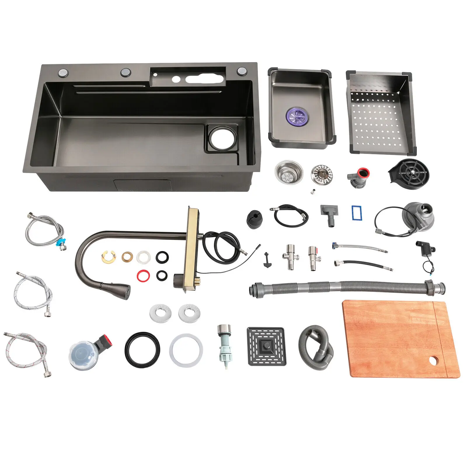 حوض مطبخ كبير من الفولاذ المقاوم للصدأ مقاس 31.5*18.1*7.9 بوصة 201 مع صنبور ولوح تقطيع