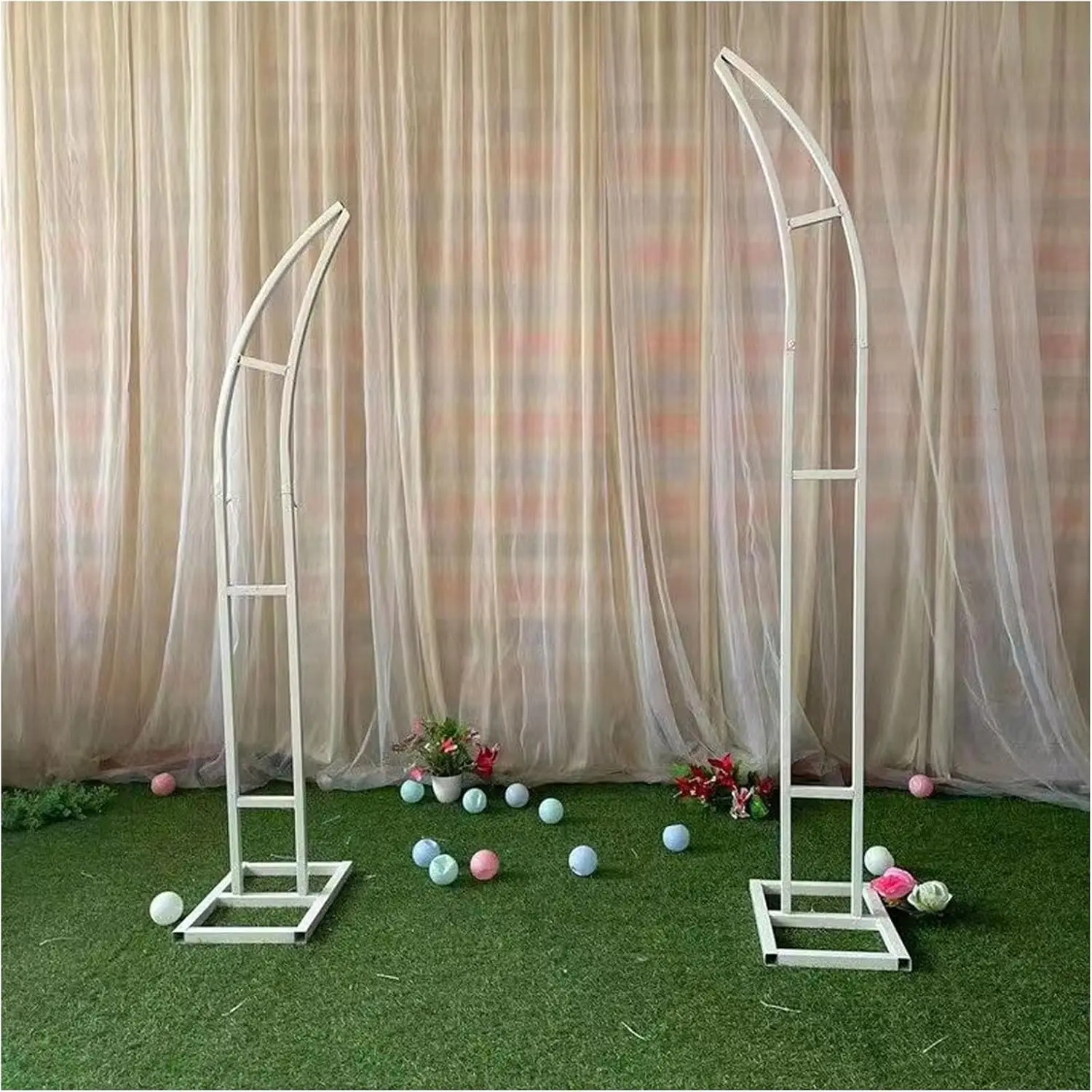 Stand Metal Moon Shape Garden Arch,Half Moon Shape Wedding Arch Backdrop Stand,Set Of 2 Wedding Arches For Ceremony,