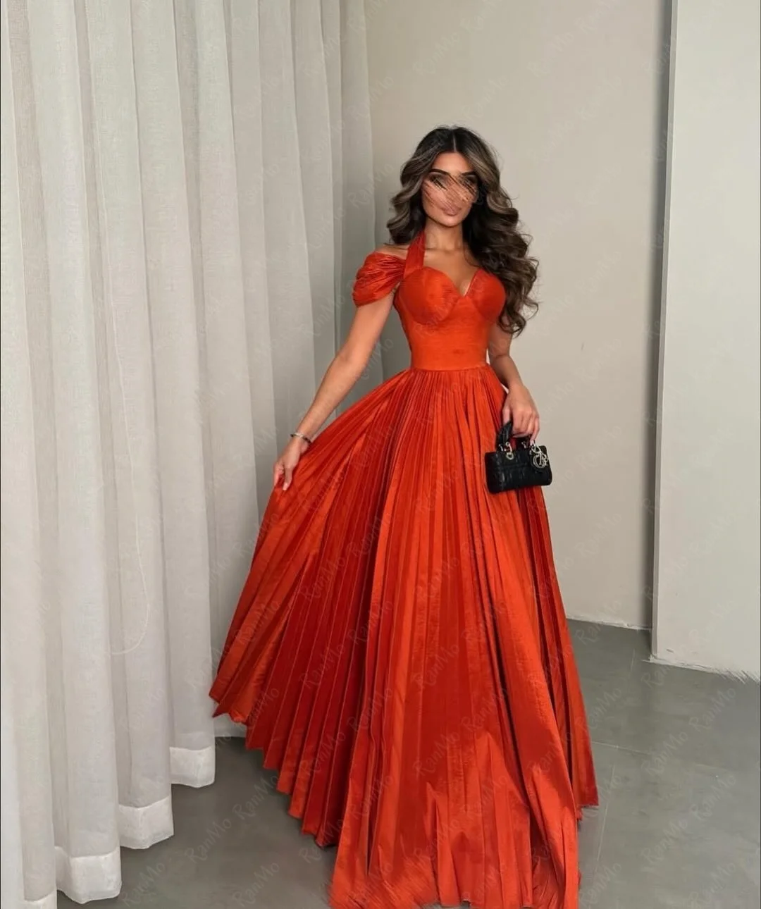Ranmo 2026 Orange Mermaid Wedding Party Dress Halter Satin Sexy Pleat New Evening Dress فساتين سهرات Customized 2025