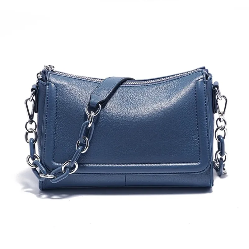 

New Fashion Genuine Leather Handbags Acrylic Chain Top-handle Bag For Women Luxury Small Underarm Bag Crossbody Shoulder Bags