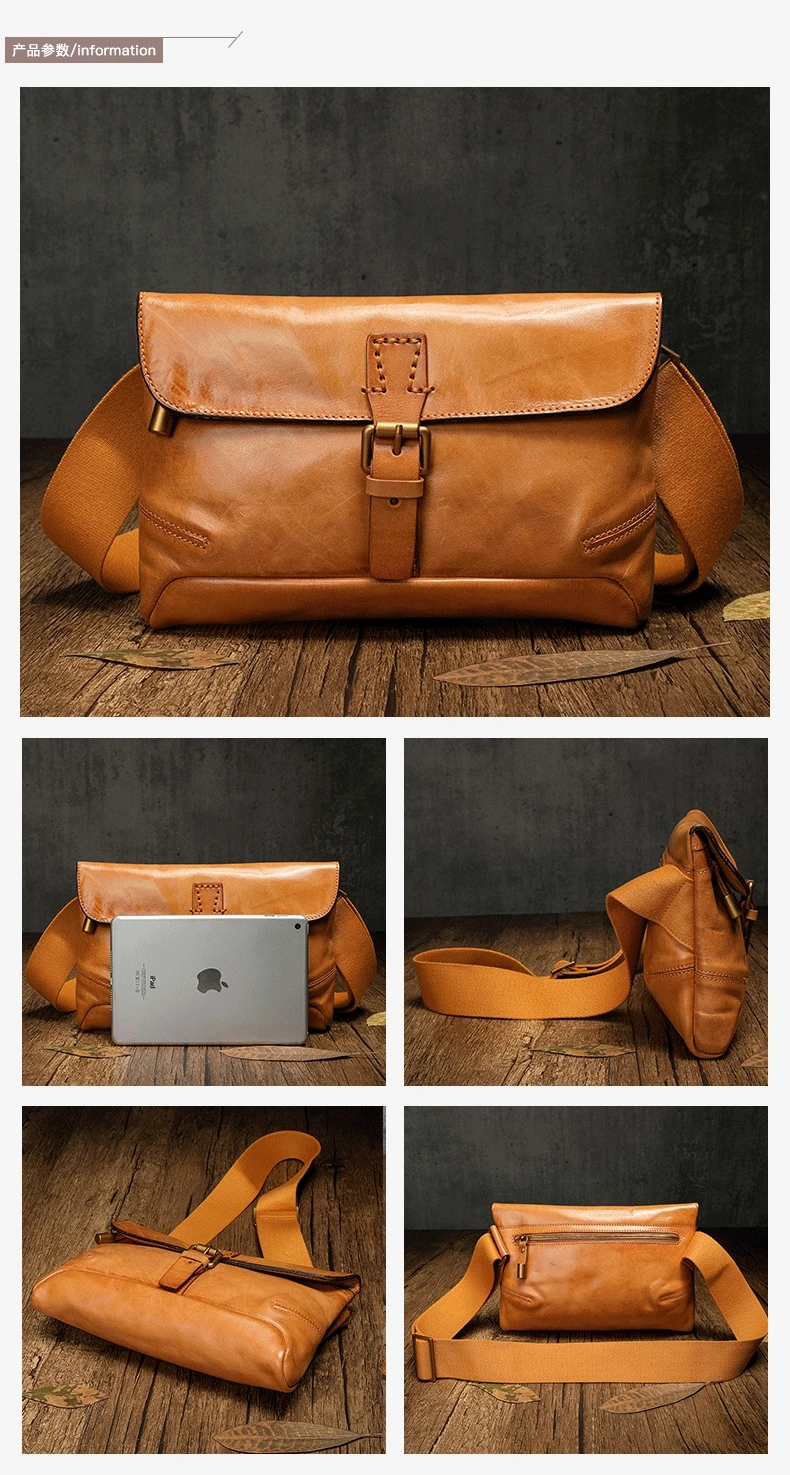 PNDME vintage cow leather men's shoulder bag outdoor daily luxury handmade genuine leather wide shoulder strap crossbody bag