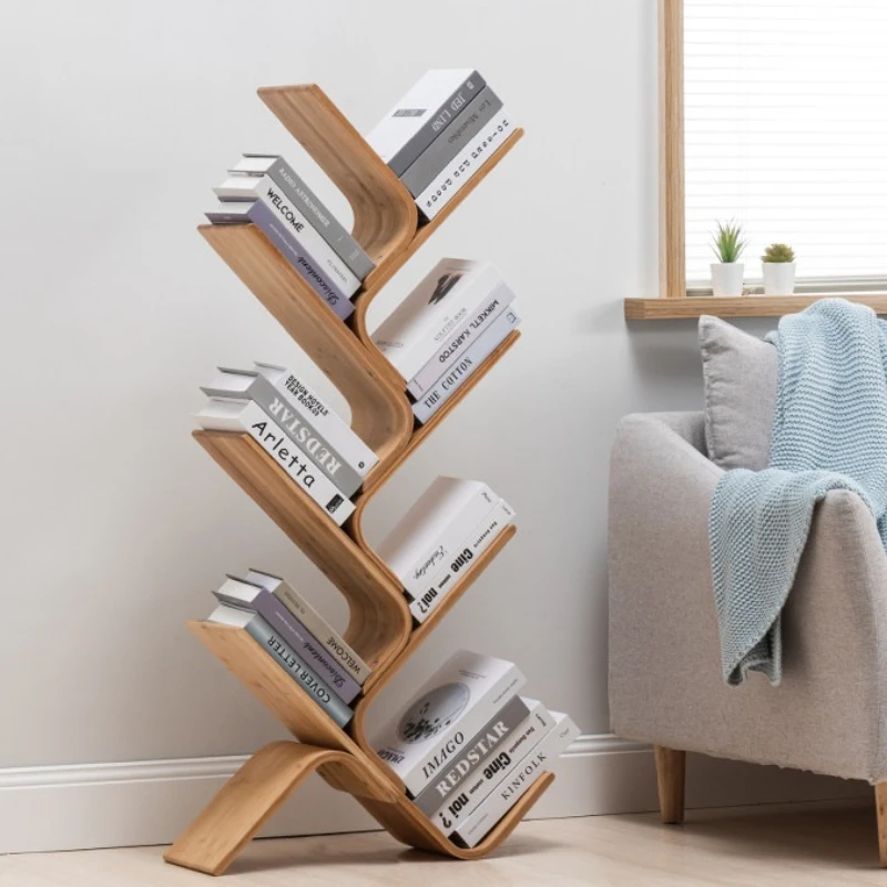 

Creative curved tree bookshelf Floor display rack multi-layer wall Corner Bookcase solid wood shelves living room furniture