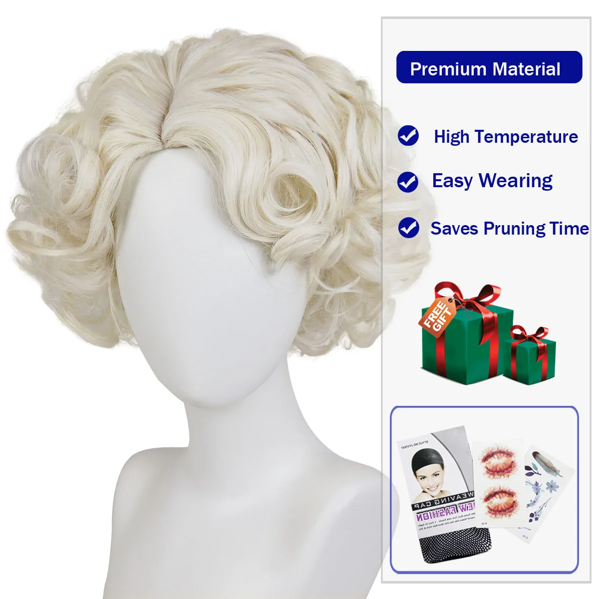 البلاتين شقراء مثير مارلين شعر مستعار الاصطناعية موجة الاصبع قصيرة مجعد خمر الباروكات للنساء مقاومة للحرارة شعر مستعار تأثيري حلي