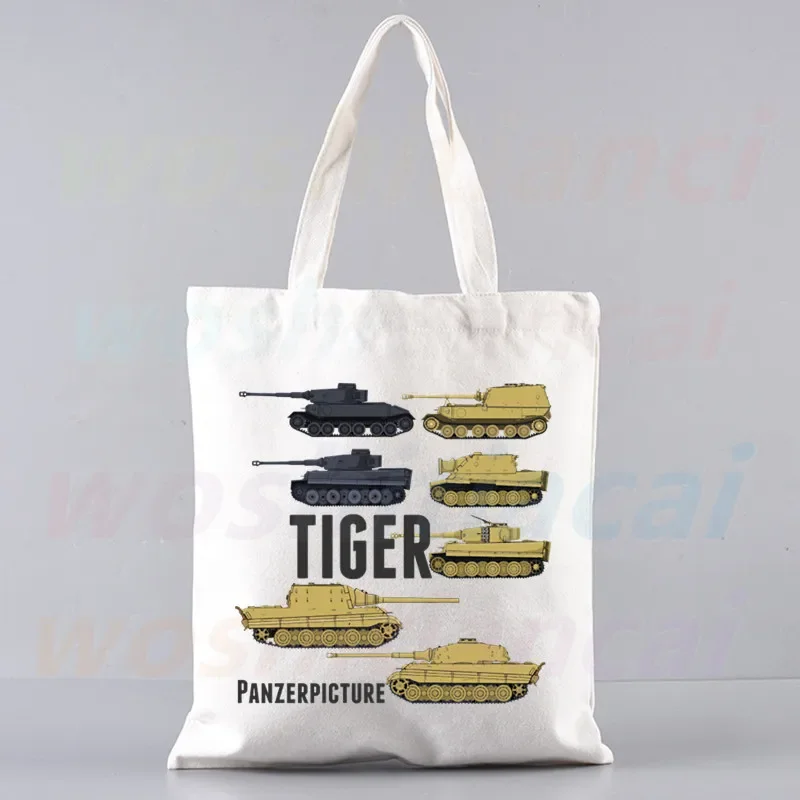 Tiger Panzeriv Panther Tanks Print Reusable Shopping Bag Women Canvas Tote Bags Printing Eco Bag Cartoon Shopper Shoulder Bags