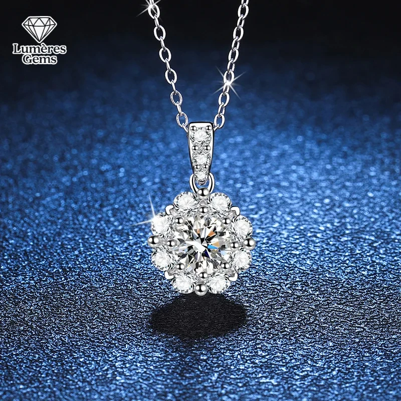 

D Color Pendant Women'S Sunflower 1 Carat Moissanite Silver Necklace Platinum PT950 Mark