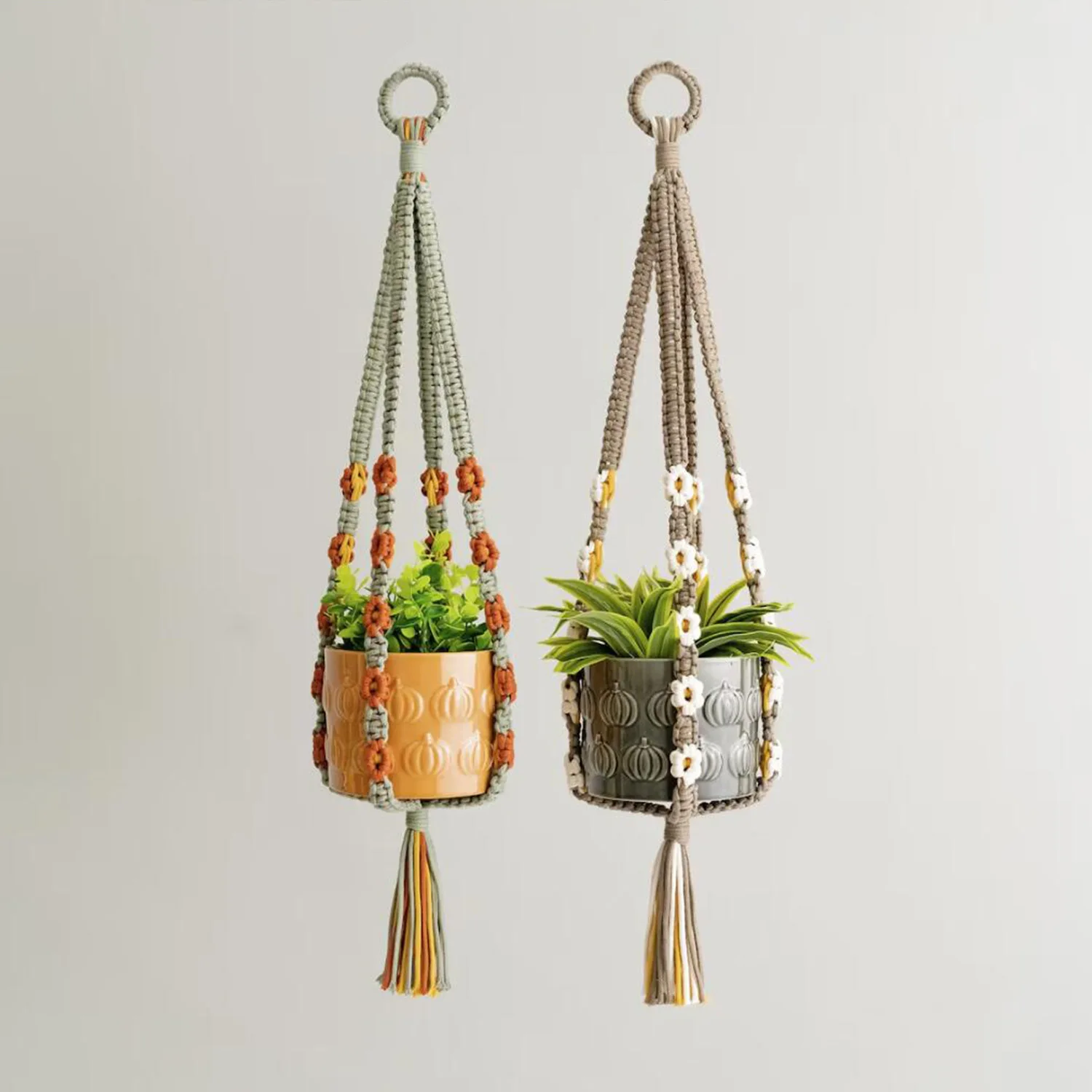 Hand Woven Cotton Rope Plant Hanging Basket Net Pocket Cross-border Gardening Flower Pot Hanging Home Decor Ornament