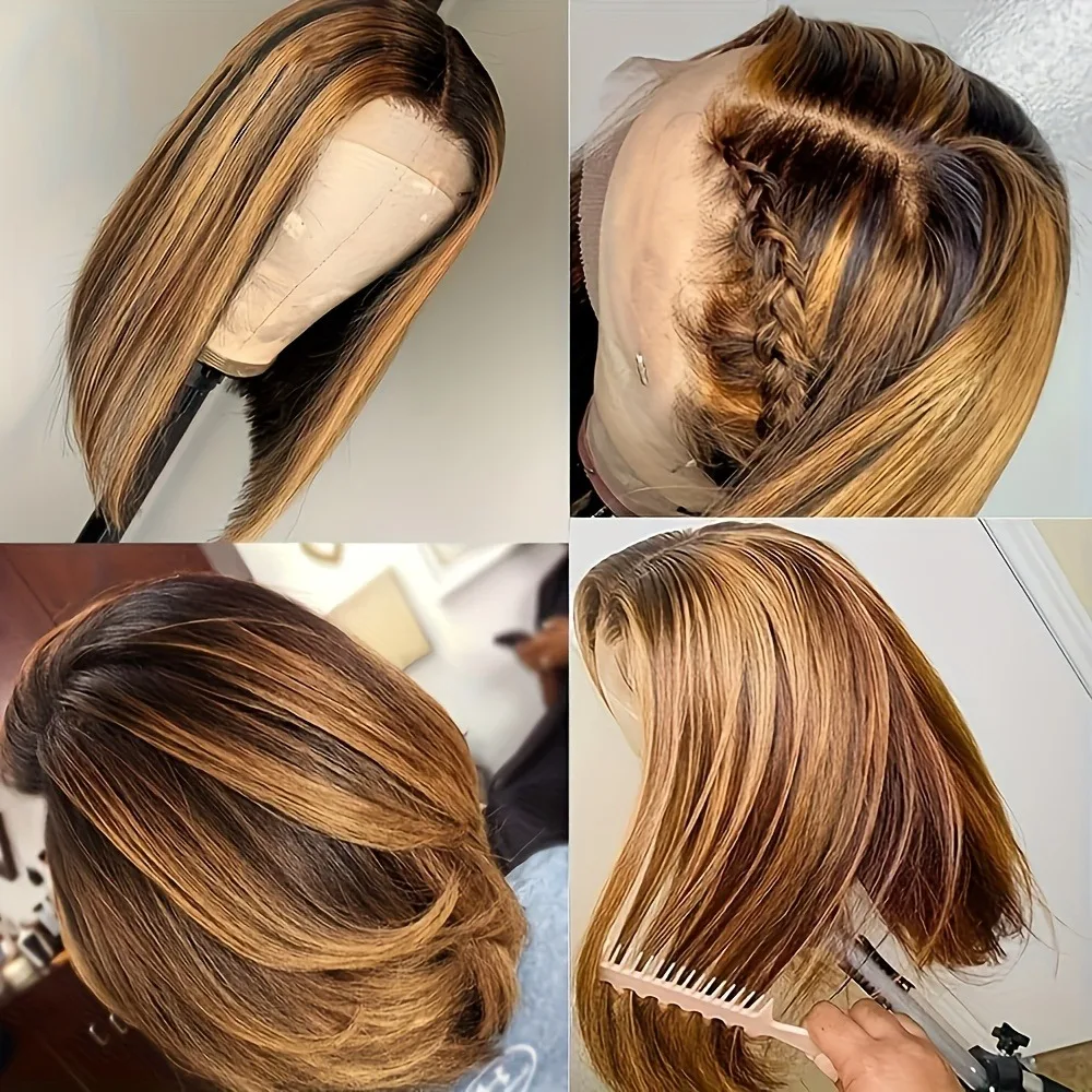 Wig Rambut Asli Highlight Ombre Lace Front Pre Plucked 13x4 Transparan 4/27 Honey Blonde Lace Frontal Dengan Baby Hair 180% D