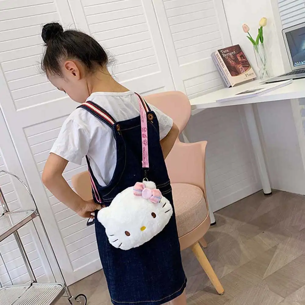 Hello Kitty Mini Shoulder Bag Kawaii Sanrio Cartoon Messenger Plush Backpack Earphone Storage Bag for Girl Kids Cute Rucksack