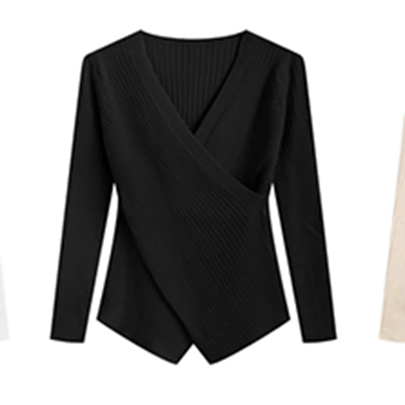 Korean Version Of autumn  Femininity Slim Slim Long Sleeve Vneck Sweater 2023 New Lazy Bottoming Shirt Inside And Outside