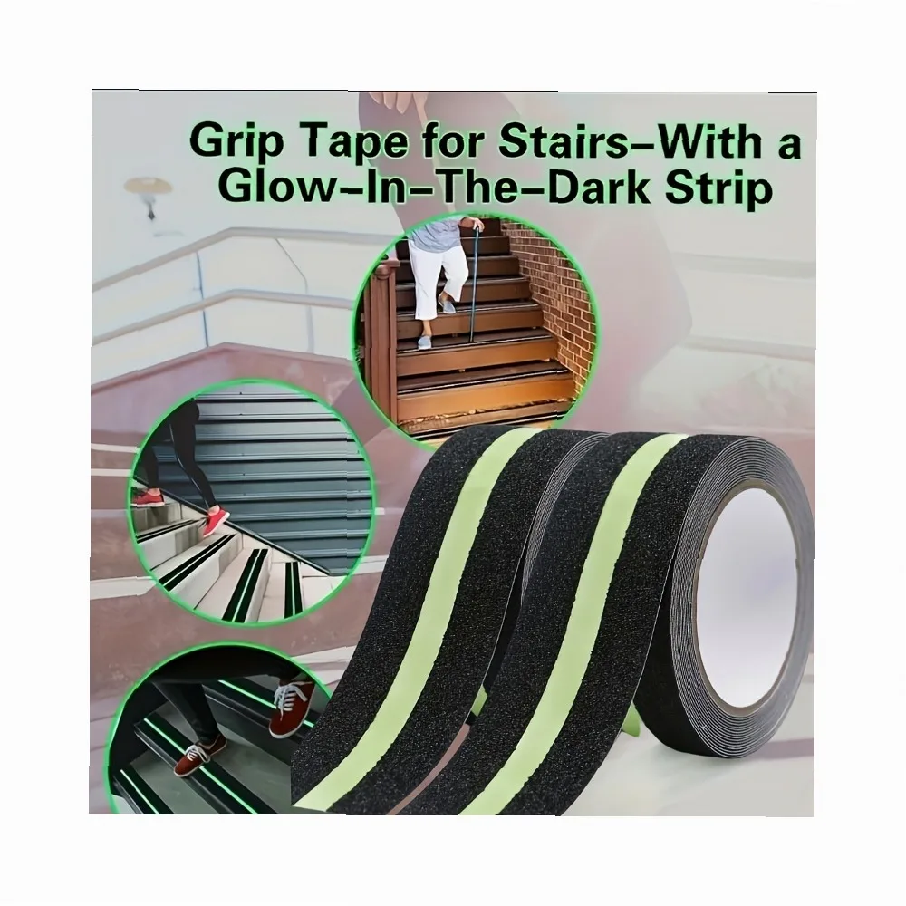Glow in The Dark Tape 2 Rolls, High Visibility Luminous Anti-Slip Safety Tape for Stairs, Floor, Ramp, Non-Slip Glow