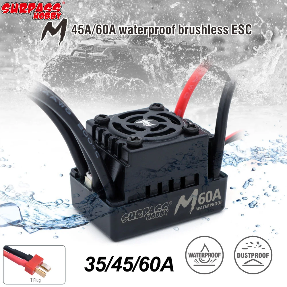 

Водонепроницаемый регулятор скорости SURPASS HOBBY 60A 45A 35A ESC T plug 2-3S для бесщеточного двигателя 1/10 1/12 1/14 1/16 аксессуары для радиоуправляемых автомобилей