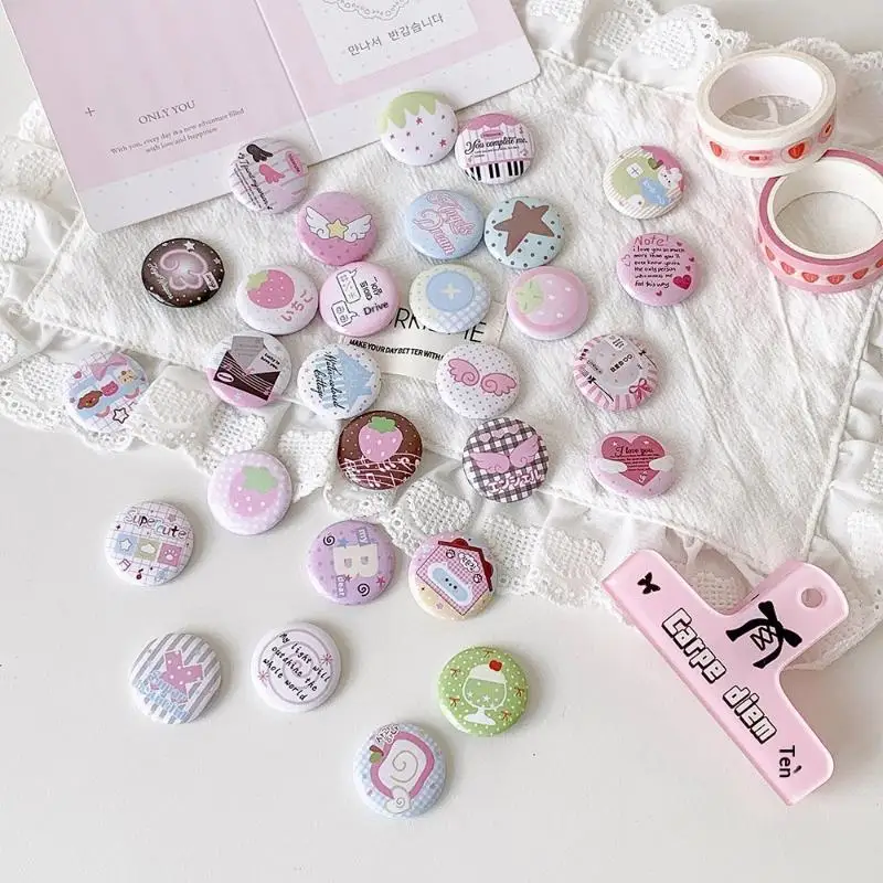 6Pcs Retro Cute 25mm Mini Cartoon Button Badge Kawaii Girls Kids Backpack Pencil Bag DIY Decorative Brooch Pins