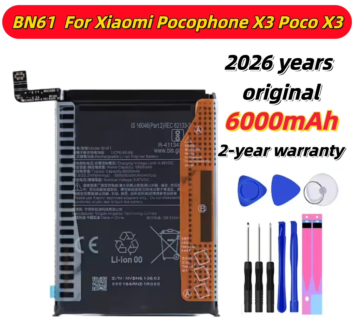 

Brand New BN62 BN61 Battery For Xiaomi POCO M3 Redmi Note 9 Redmi 9T 4G Pocophone X3 Poco X3 Phone Batteries+Tools