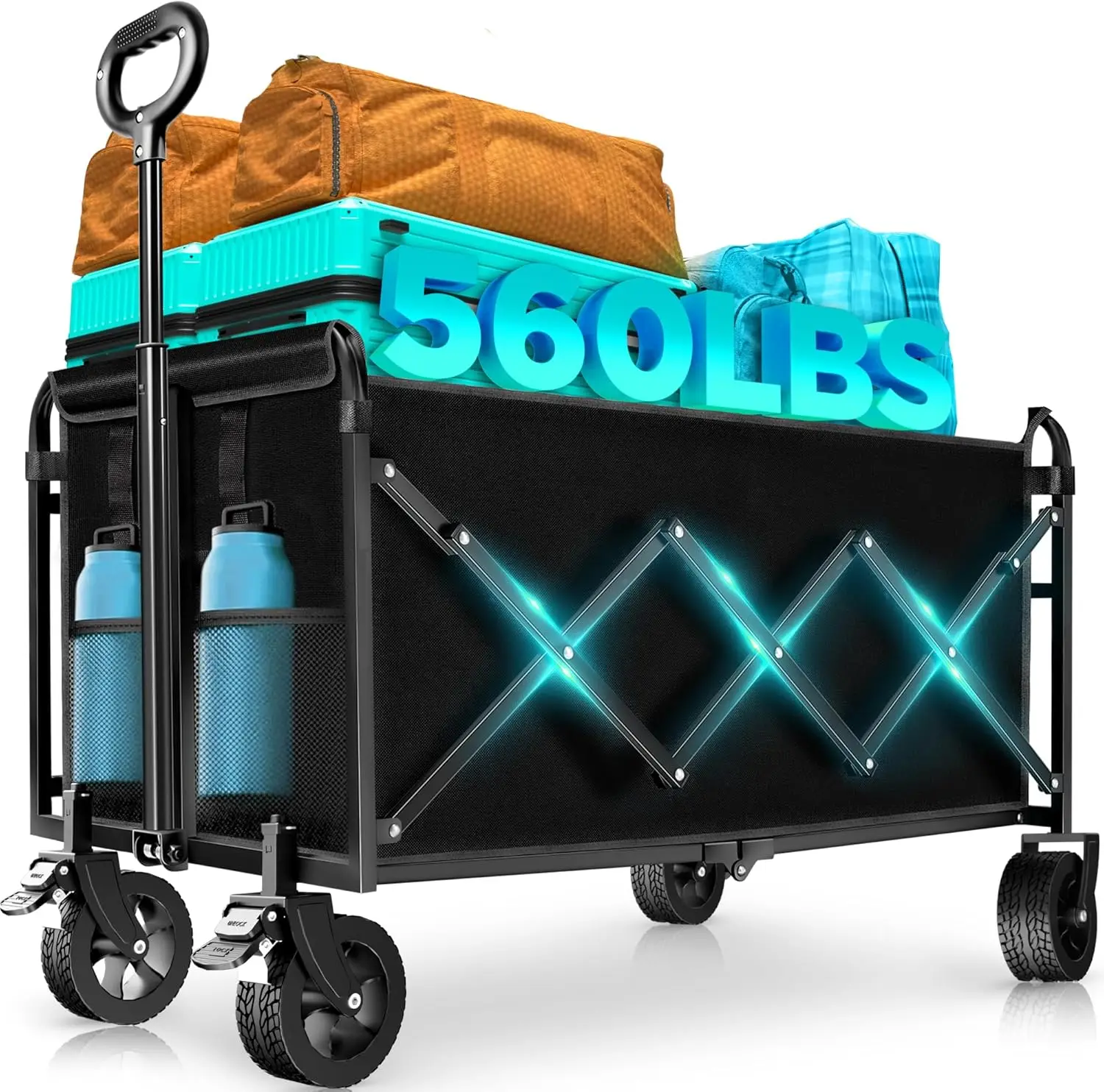 

Складная универсальная тележка с тормозами и вездеходными колесами, емкостью 560 фунтов для активного отдыха