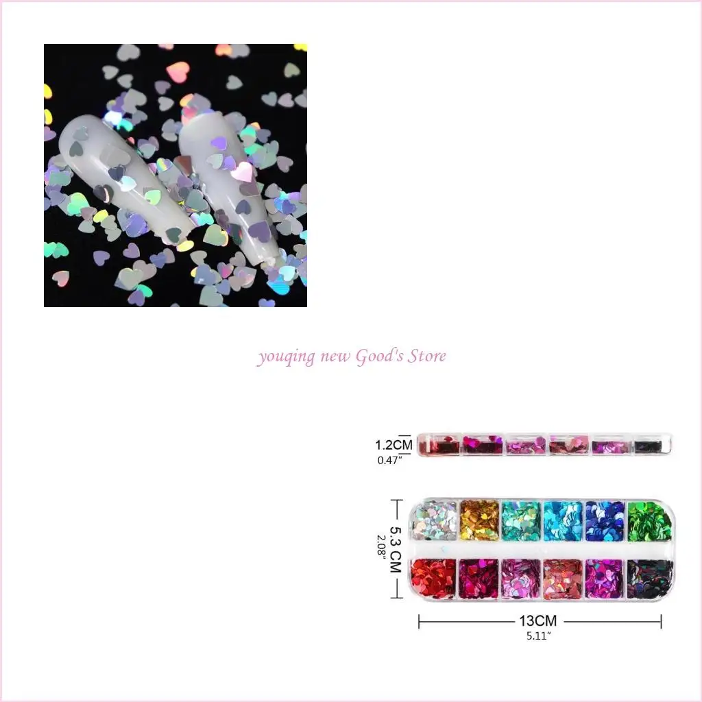 

57QA Manicure Paillettes Art Decor Glitter Flakes Love Heart Sequins