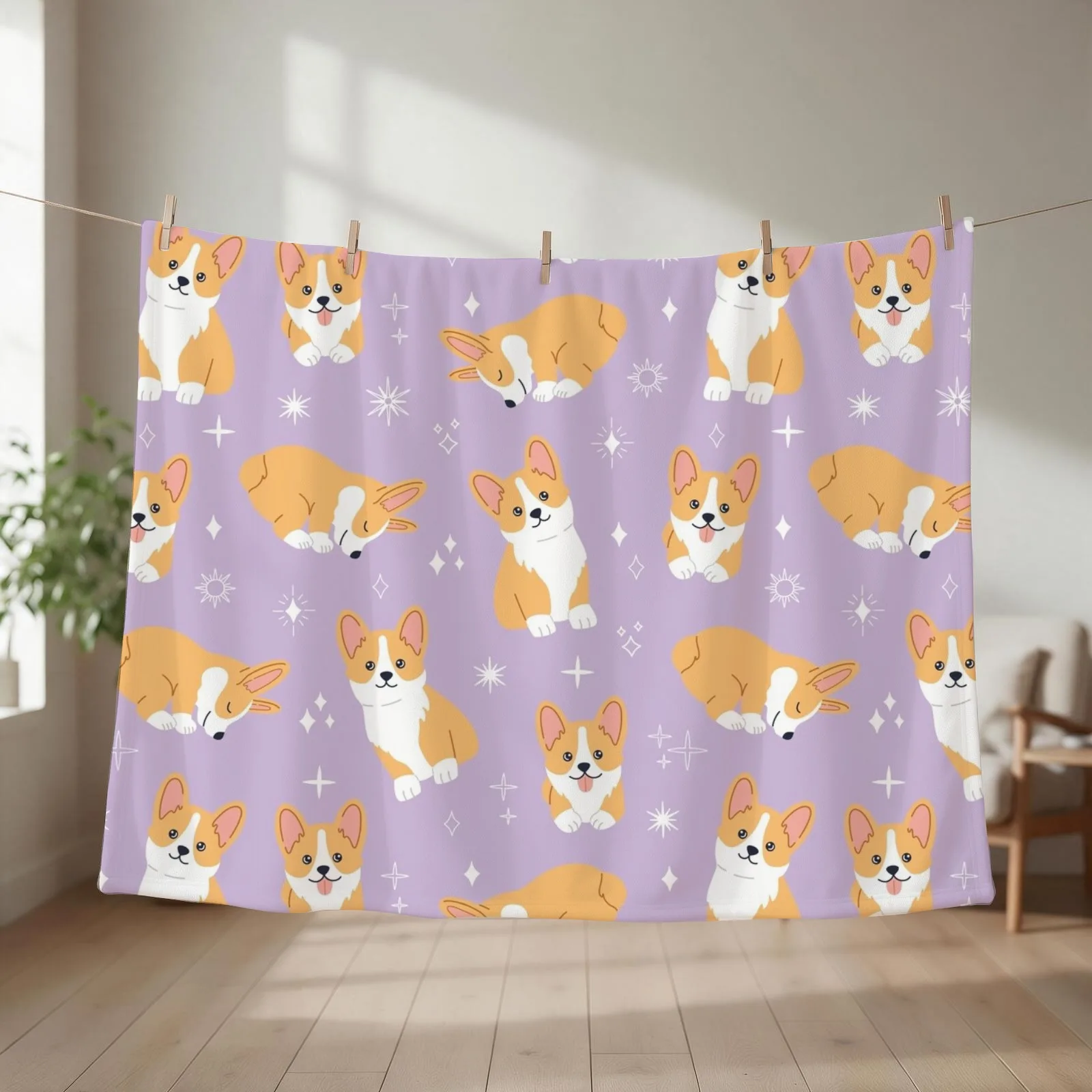 Jolly corgis in Purple Throw Blanket couch cozy soft plush fuzzy picnic outdoor blanket