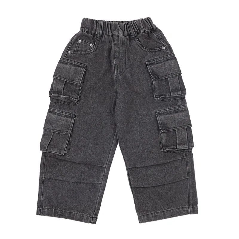 Children Denim Pants 2024 Spring Autumn New Fashion Cargo Jeans Boy Korean Style Casual Handsome Full Length Pocket Pants 2-8Yrs