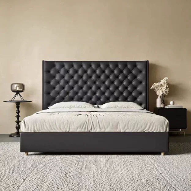 #Nordic Modern Minimalist Bedroom Bed, American Soft-padded Light Luxury Tech Bed, Internet-famous Pull-cord High-back Double Be