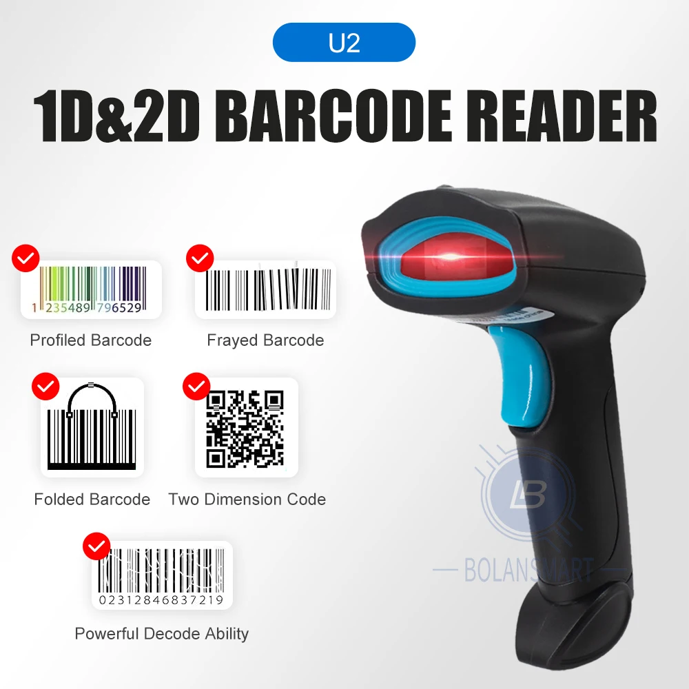 Portable Wired 2.4G Wireless 1D 2D Barcode Scanner Handheld Bluetooth PDF417 QR Bar Code Reader For Supermarkets Warehouses