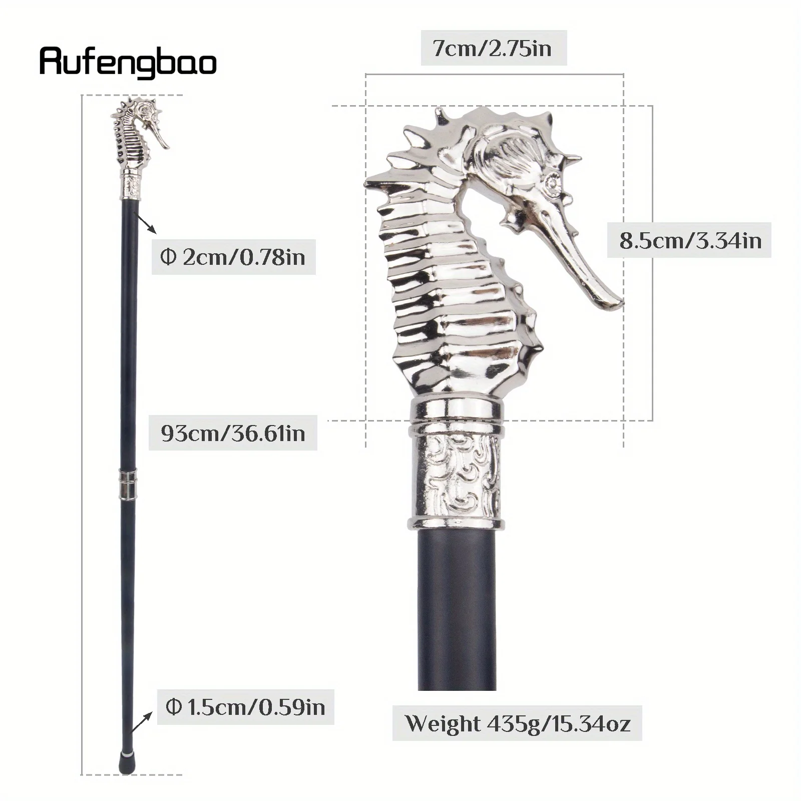 Witte Luxe Hippocampus Wandelstok Mode Decoratieve Stok Gentleman Elegante Riet Knop Crosier Prestaties Podium Riet 93cm