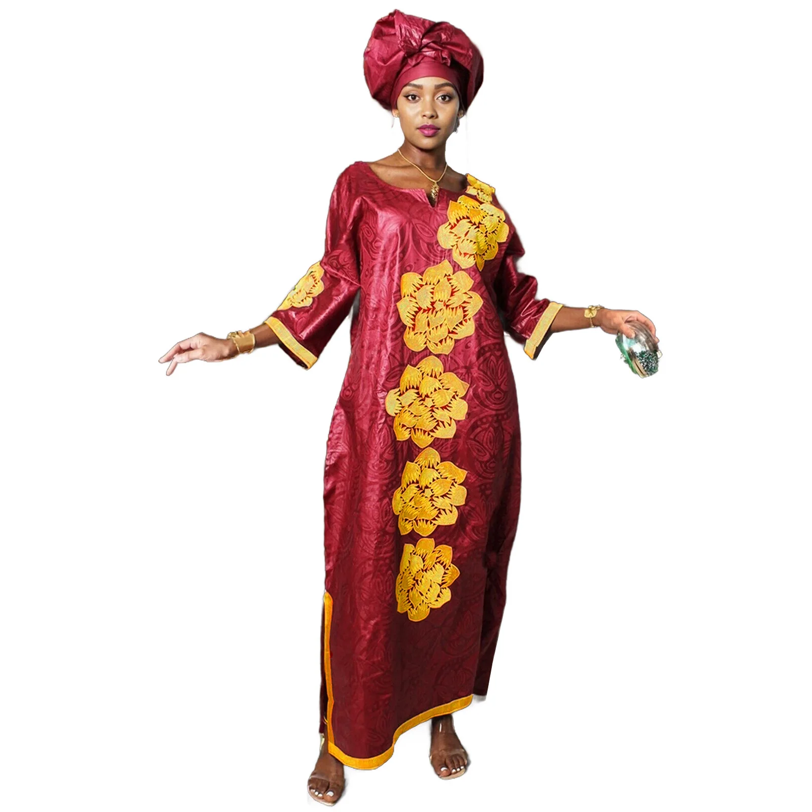 ملابس أفريقية للنساء عباية مطرزة مقاس كبير فستان كنيسة أنيق للحفلات #3