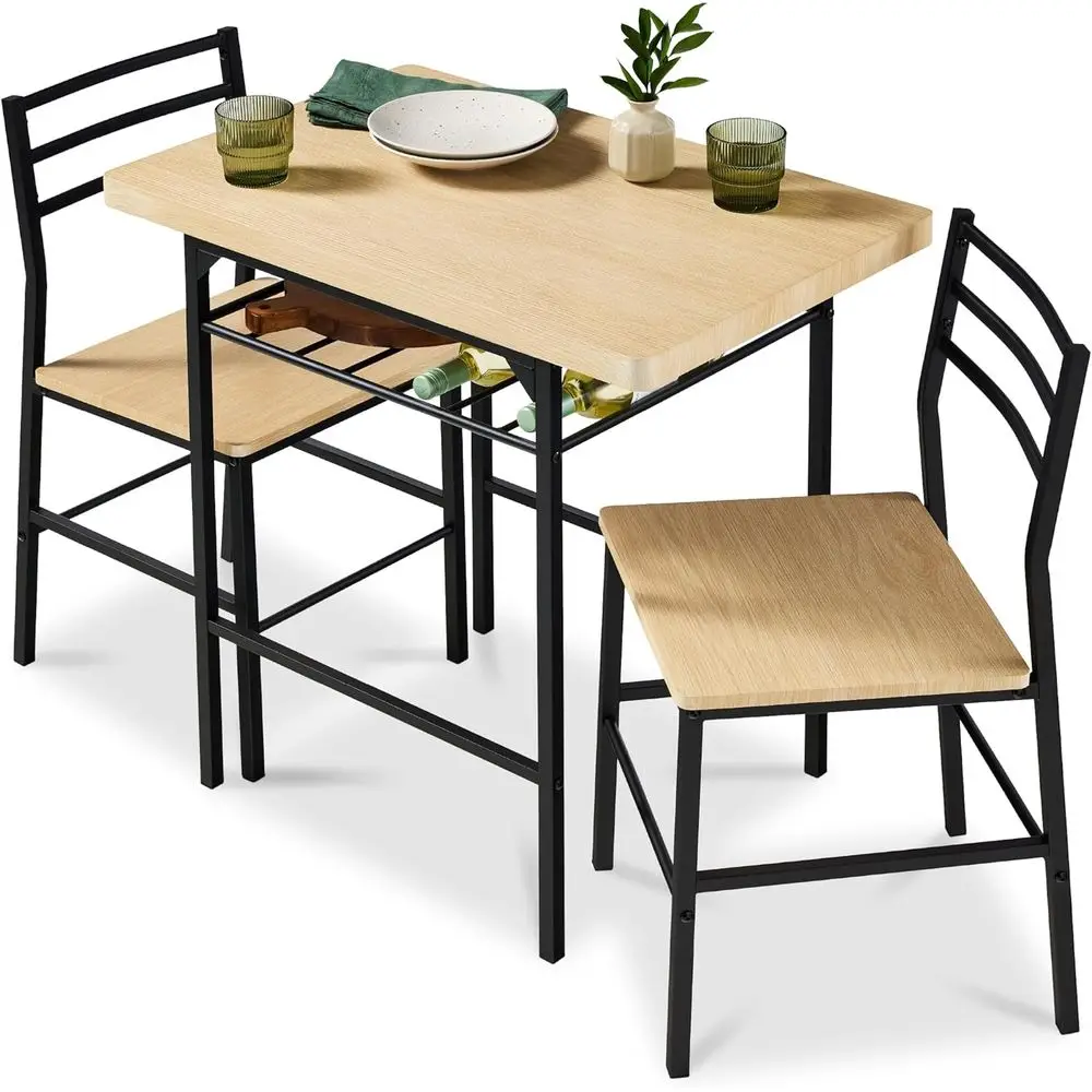 

3-Piece Modern Dining Set, Space Saving Dinette with Steel Frame & Built-in Storage Rack for Kitchen Dining Room Small Space