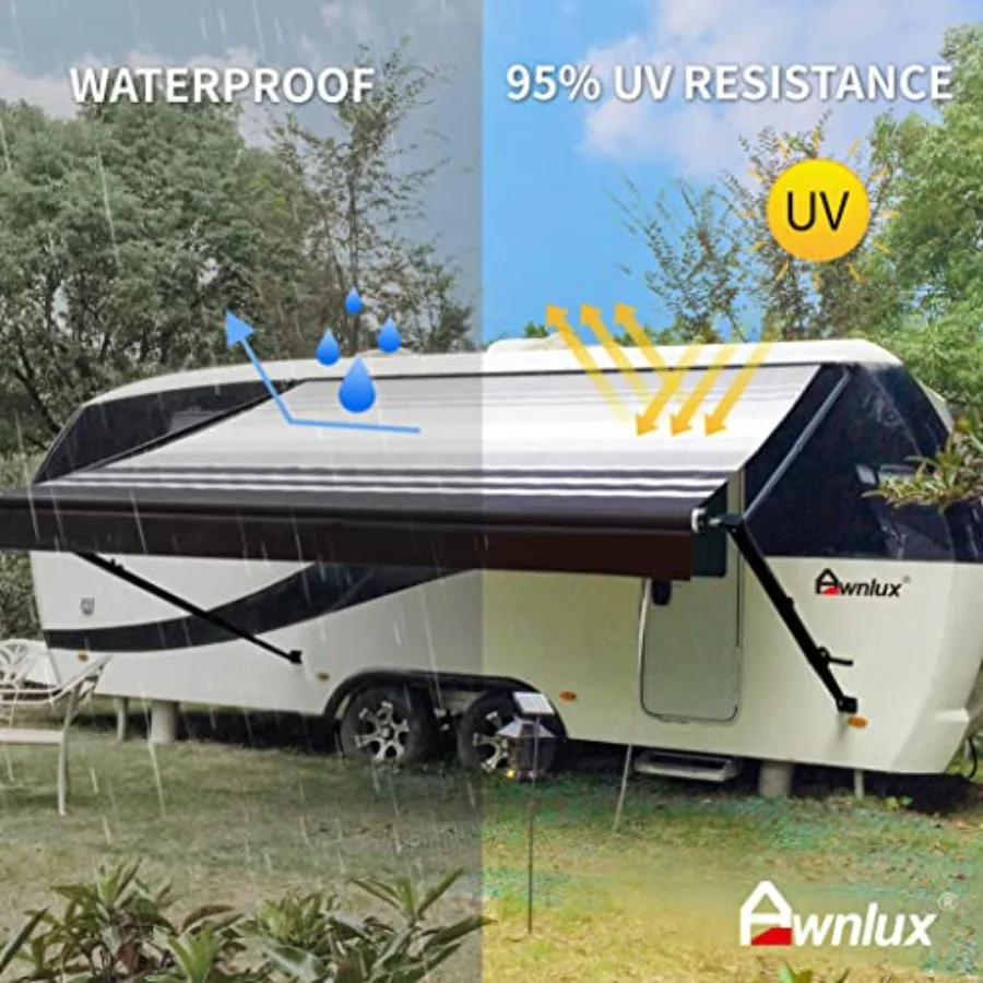 Black Manual Modular Retractable RV Awning Full Set Assemblies for RV, 5th Wheel, Travel Trailers, Toy Haulers, and Motorhome -