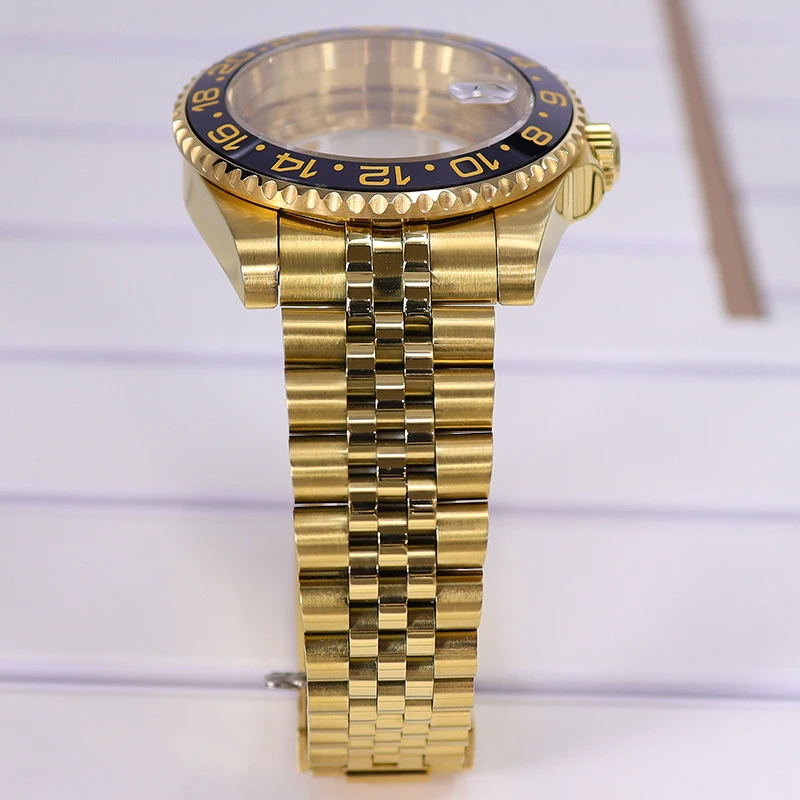 Gold PVD 40mm 200m Wasserdichtes Uhrengehäuse und Armbänder für SUB GMT NH35 NH36 4R36 NH34/38 NH70/ETA2824 PT5000/Miyota 8215 Saphirglas – Detail 8