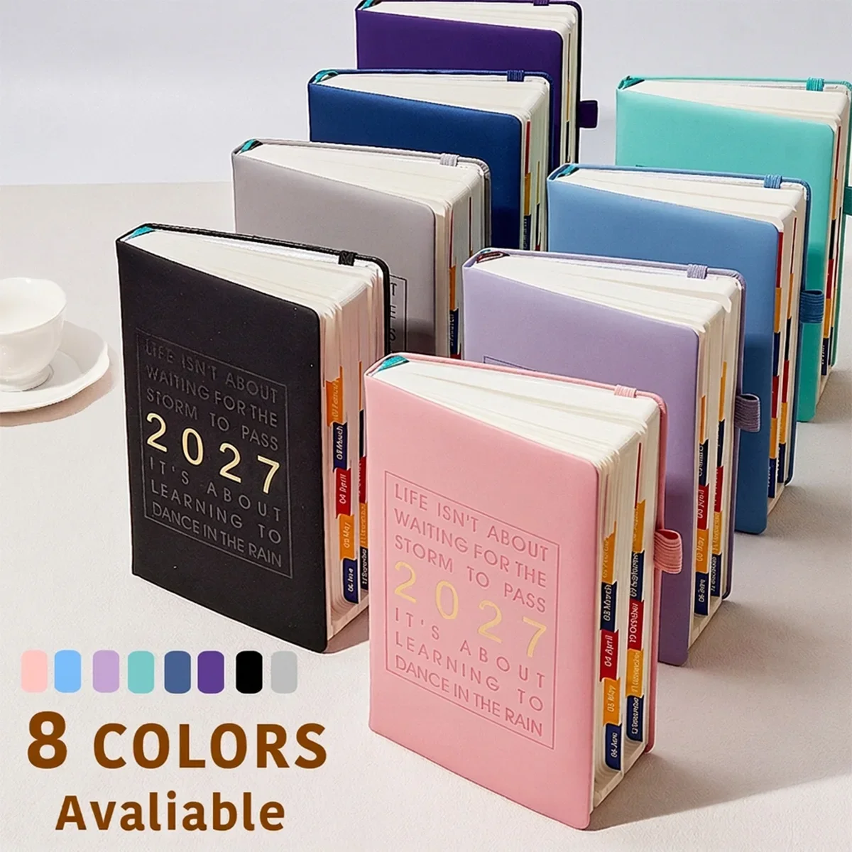 2027 A5 Daily Planner 412 Pages 80GSM PU Leather Agenda Book 1 Day Per Page with Monthly Tabs for School Office Work