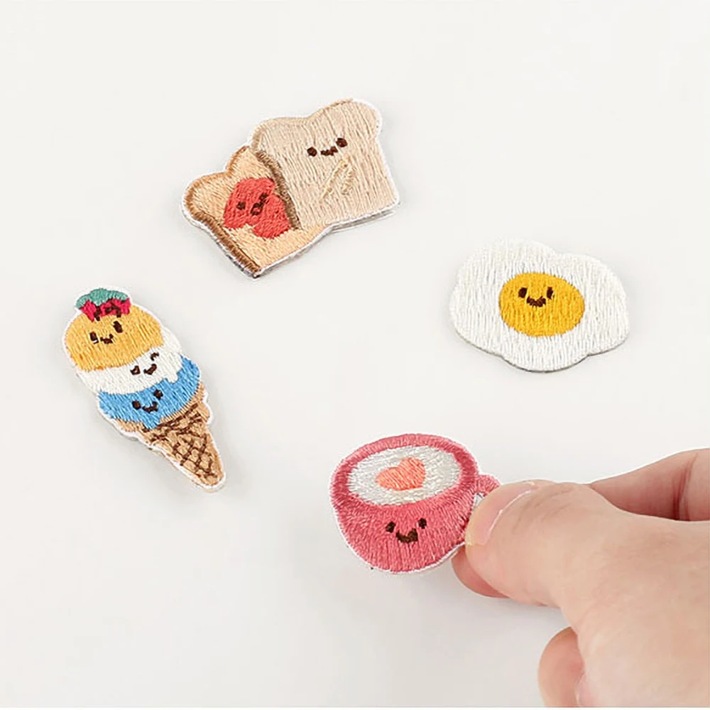 1 Piece Eggs Toast Coffee Ice Cream Stick on Embroidery Patch, Decals, DIY School Bags, Clothes, Cartoon Decorations