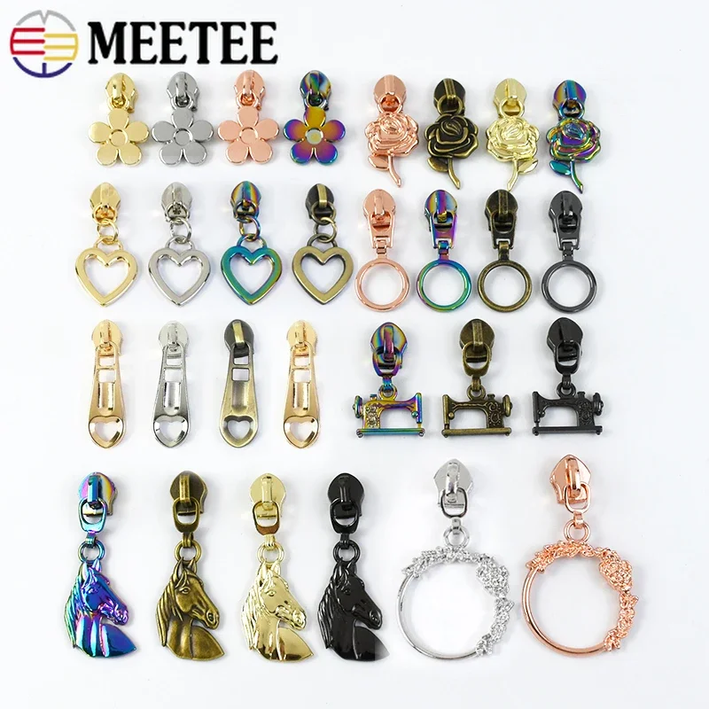 10/30Pcs Meetee 5# Zipper Slider Puller for Nylon Zippers Tape Bag Clothes Decor Zips Head Repair Kit DIY Sewing Accessories