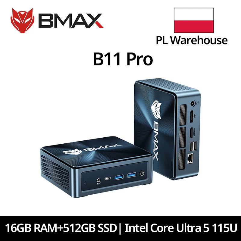 BMAX B11 Pro Mini AI PC Intel Core Ultra 5 115U 8 Kerne 10 Threads 16GB RAM 512GB SSD WLAN Bluetooth USB HDMI Type-C Windows 11