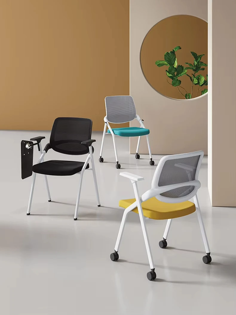 Modern Folding Metal Conference Chair With Writing Board And Armrests For Training School Hotel Use
