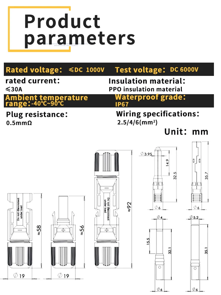 10/20/100pcs Solar Connectors 1000V 30A Solar Panel Branch PV Connectors Photovoltaic Connect Solar
