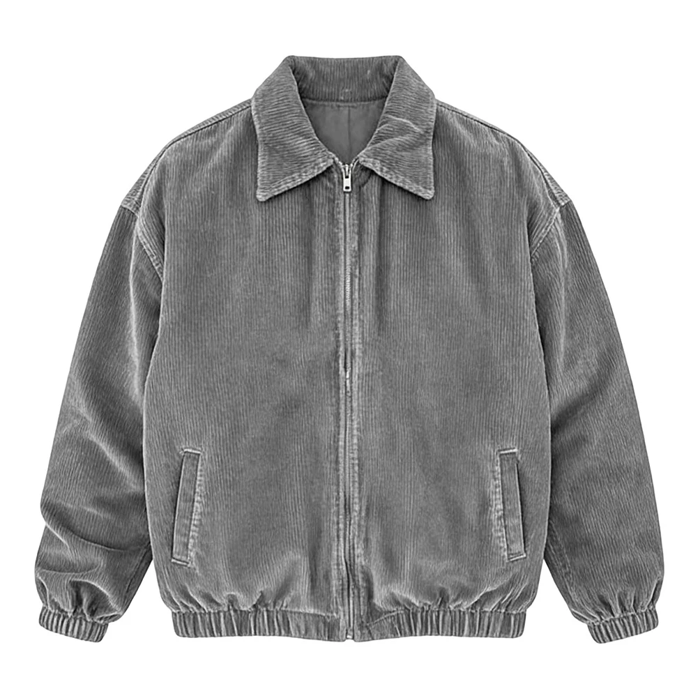 Women's Corduroy Jacket Solid Color Loose for Fit Round Neck Zipper Design for Summer Beach Holiday Outdoor and Fitness