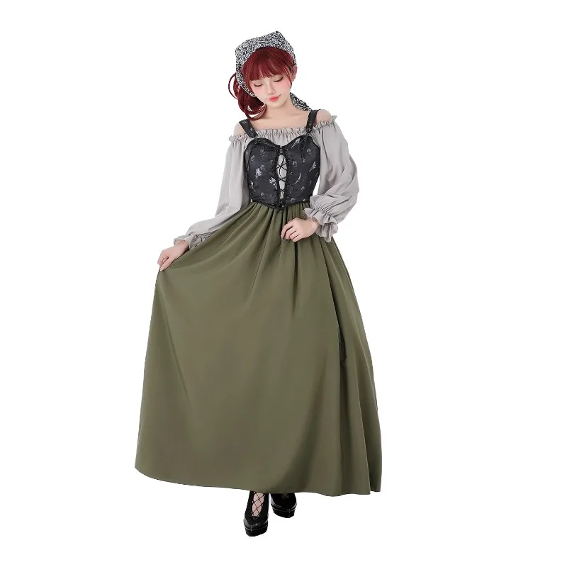 2025 New Halloween Medieval Renaissance Women's Long Sleeved Dress Beer Festival Performance Costume Palace Style Stage Play