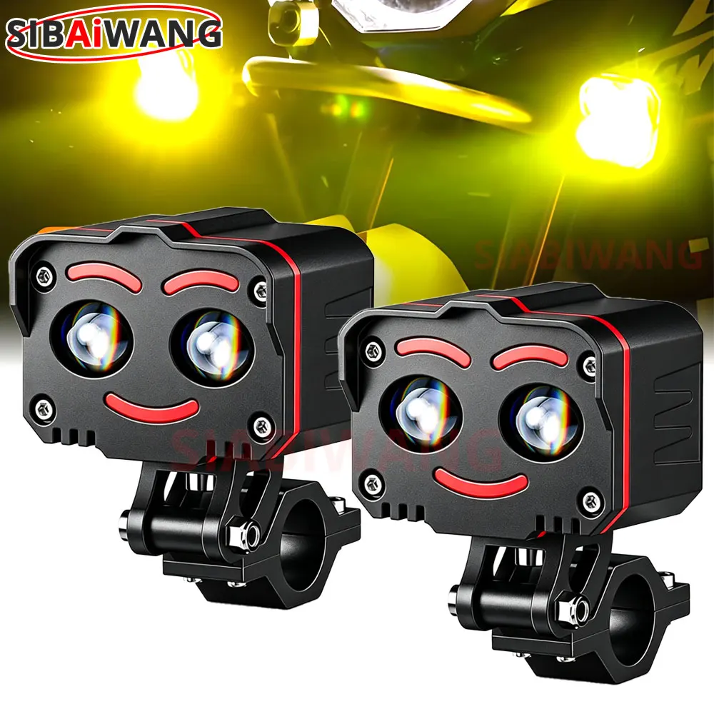 12 Lighting Modes Flashing Motorcycle LED Spotlight 12V 24V 36V Moto Led Headlight Low Beam High Beam Light  Auxiliary Fog Light