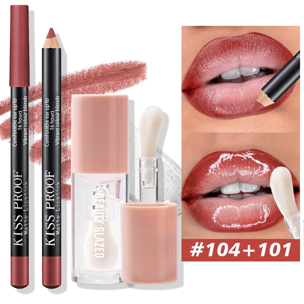 2 pezzi/set matita per labbra + olio per labbra rossetto in velluto opaco - Set combinato labbra impermeabile a lunga durata Tutorial per il trucco Cosmetici