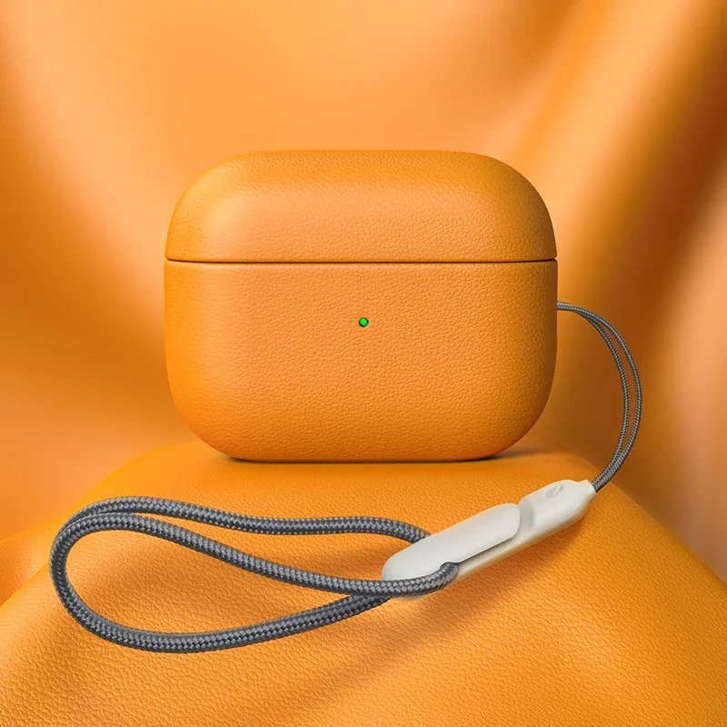 Hoesje Voor Airpods Pro2 Nd Lederen Beschermhoes Volledige Dekking Valbestendige Behuizing Air Pro 2e Generatie Mannelijke Generatie Lanyard