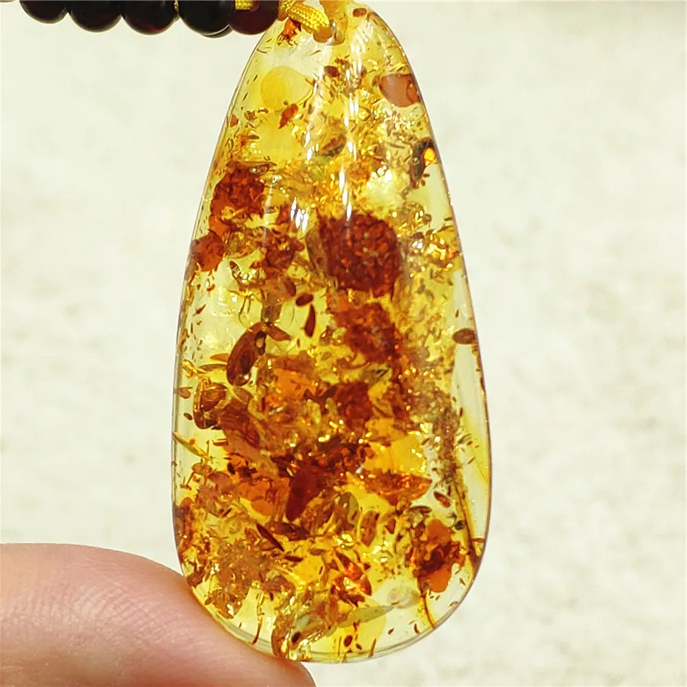 Natural Piebald Amber Pendant Women Men Yellow Amber 45x21x10mm Gemstone Pendant Necklace Jewelry AAAAA