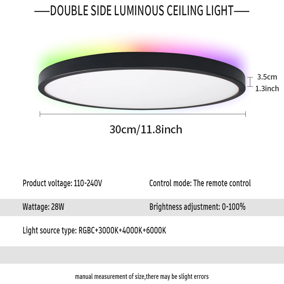 Smart Ultra Thin LED Round Ceiling Light RGBCW Dimmable 28W Modern Ceiling Lamp For Living Room Bedroom Kitchen Indoor Lighting