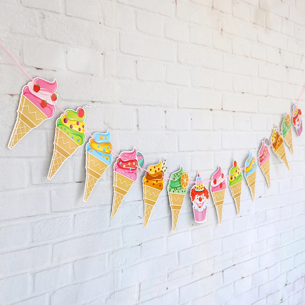 Tema estivo Pull Garland Latte Party Bunting bandiera decorativa a forma di gelato