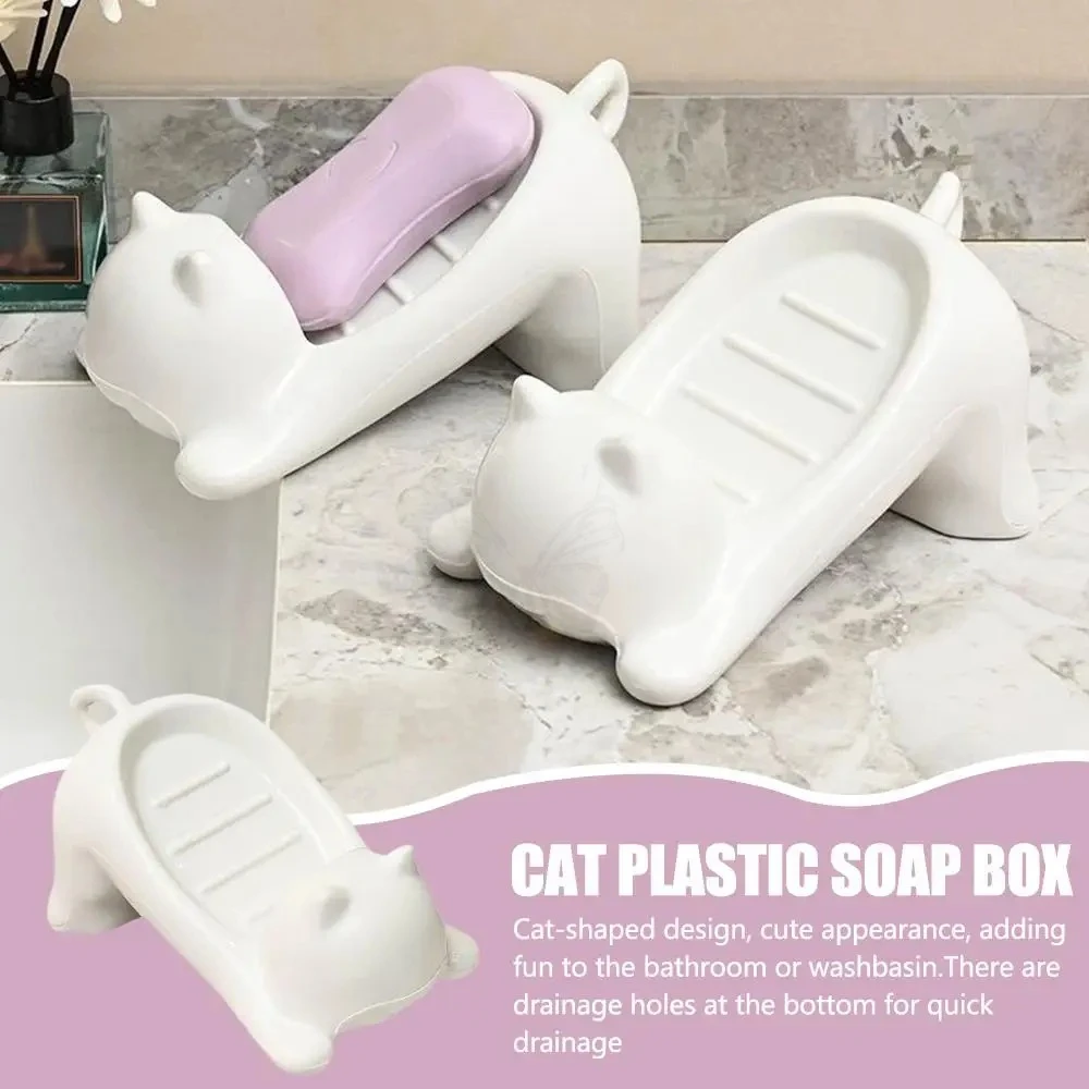 Soap Dish Drainable Sponge Soap Bar Container Cute Cat-shaped Creative Water Drain Soap Tray Washing Sponge Holder For Household view 3
