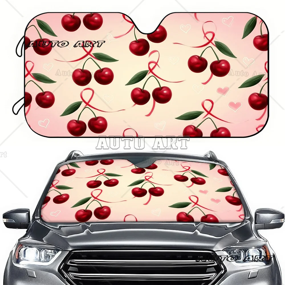 

Car Sunshade with Cherry Ribbon Heart PrintUV Protection and CoolingSuitable for RV and SUV Decoration