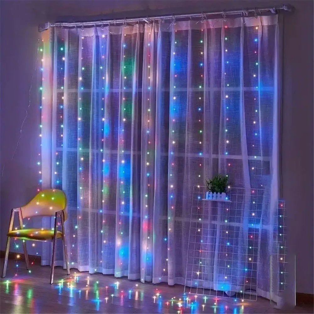 600/300/200/100LEDs Fairy Curtain String Light Eid Mubarak Wedding Outdoor Ramadan Festival Party Home Decoration Battery Power