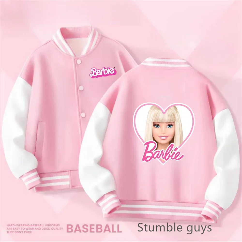 

Barbie Baseball Uniform Kids Clothes Boys Sweatshirt Hooded Kawaii Stitch Sonic Pokemoned Long Sleeve Jacket Girls Hoodie