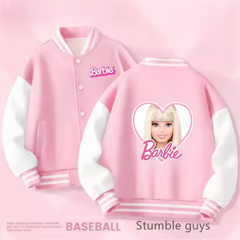 Barbie Baseball Uniform Kids Clothes Boys Sweatshirt Hooded Kawaii Stitch Sonic Pokemoned Long Sleeve Jacket Girls Hoodie