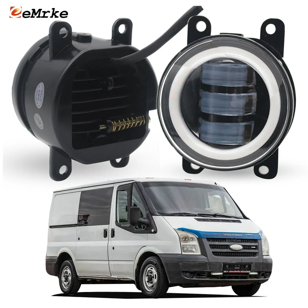

Pair Led Fog Light PTF for Ford Transit 3 III V347 V348 2006~2014 Yellow Turn Signal Lamp Halo and White Angel Eye DRL Ring