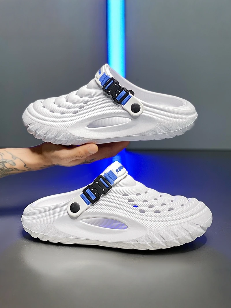 Casual Coconut Themed Sandals for Men Summer Breathable Thick Bottom Anti-Slip Driving Dual Purpose Beach Head Cover Clog Shoes