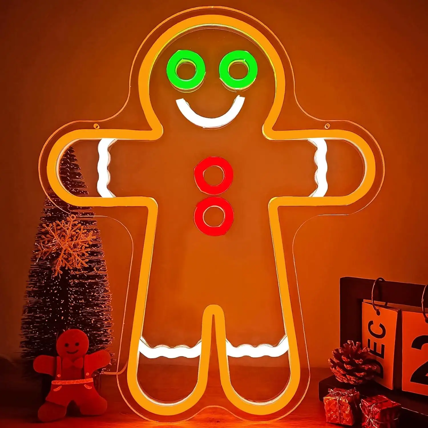 Gingerbread Man Neon Sign Christmas Dimmable Led Light For Bedroom Living Room Home Holiday Party Decoration Display Gifts